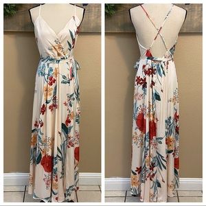 NWOT Lulus Still the One Light Blush Pink Floral Print Satin Maxi Dress